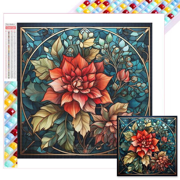 5D DIY Cuentas Cuadradas Completas Vidrieras Artesanía Flores 45x45cm