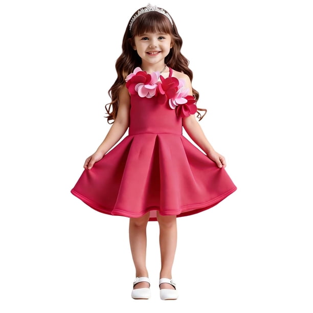 Vestido de Cumpleaños para Niñas Color Sólido sin Mangas Correa de Hombro Vestido de Princesa Falda Plisada de Moda