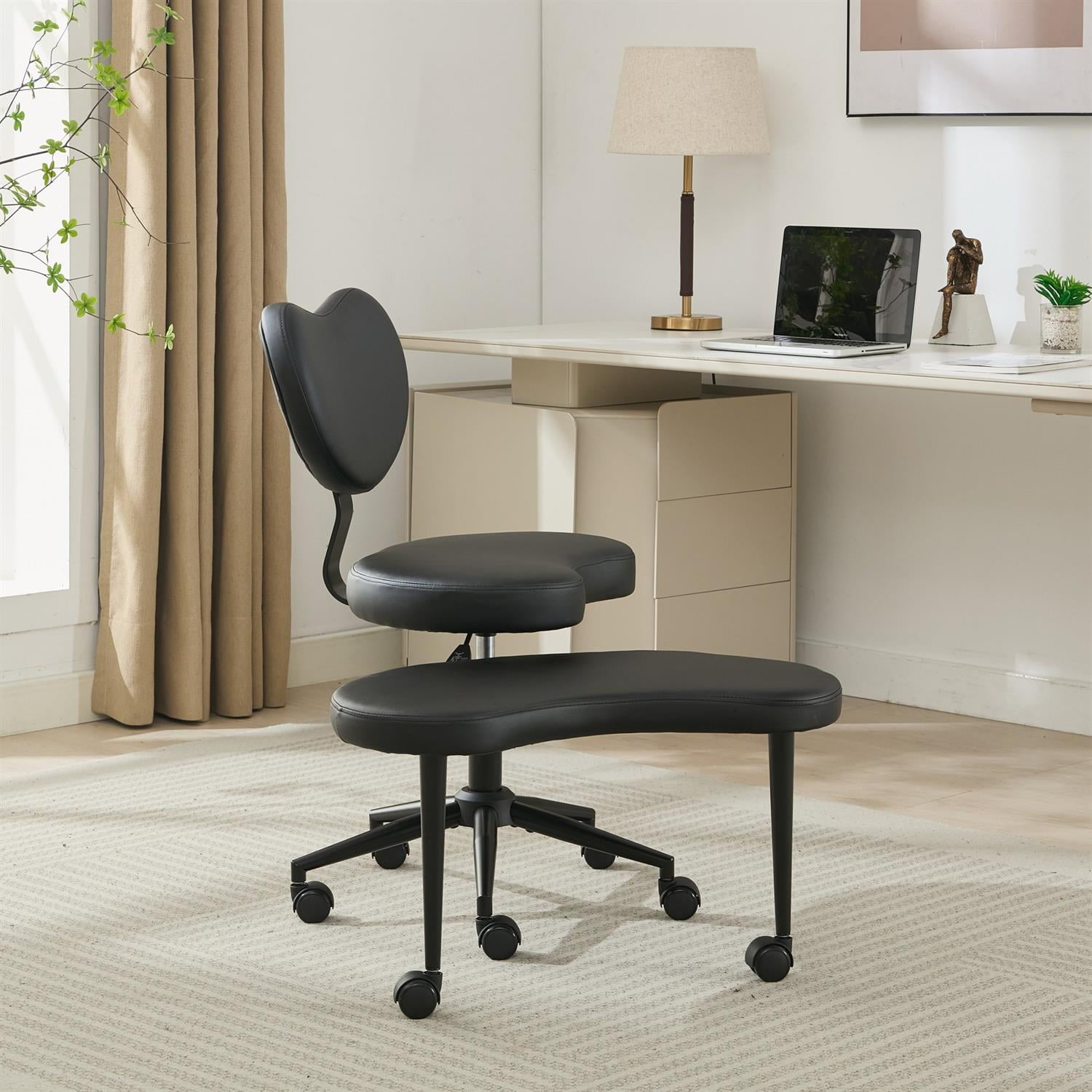 Demi Bonn 36" Desk Chair with Lumbar Support and Adjustable Stool, Meditation Chair for Home, Office, Black
