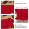 thumbnail image 3 of Women Short Sleeve Top Ruffle Hem Frill Trim Blouse Summer Pure Color Off Shoulder Shirt, 3 of 8