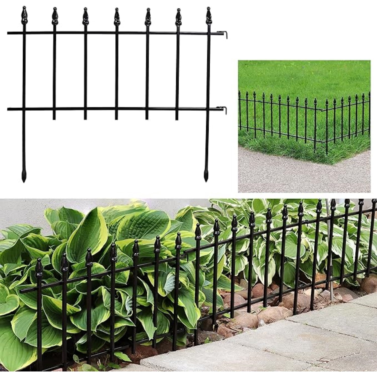 5-Panel Iron Decorative Garden Fence Border - 9ft L x 18in H No Dig Metal Garden Fencing for Animal Barrier, Flower Bed, Yard - Black