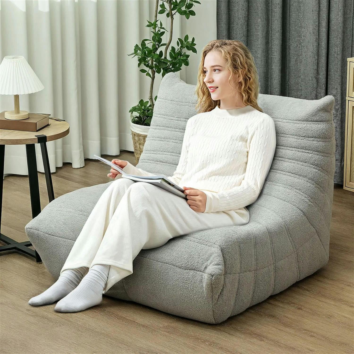 Demi Bonn Bean Bag Chair for Adults, Giant Fireside Chair, High Density Memory Foam Bean Bag Sofa Chair for Dorm, Living Room, Gray