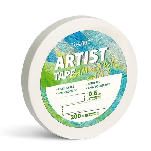 JusArt Artist Tape for Watercolor Paper, 1/2 inch Wide 200 FT Long, White Art Tape,Masking Tape for Masking, Drafting and Painting, Acid Free, Low Tack