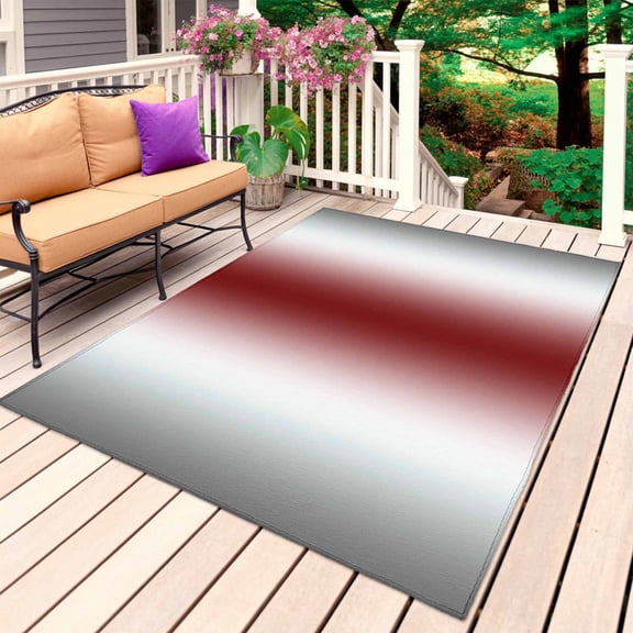 Red Grey White Outdoor Rug 3x5 Ft, Non Slip Washable Area Rug, Farmhouse Ombre Color Modern Simple Patio Rugs Carpet Runner, Large Floor Mat for Indoor/Outdoor Deck Porch Camping
