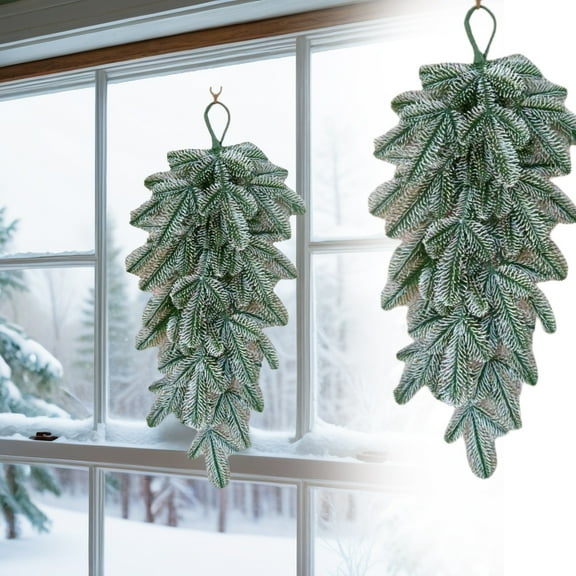 26.3 Inch Faux Snow Christmas Swag, Frosted Real Touch Norfolk Pine Teardrop Swag for Front Door, Fireplace Mantle, and Staircase Holiday Decorations, Indoor Outdoor Xmas Decor
