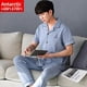 thumbnail image 3 of Pijamas finos de algodón de verano para hombre, pantalones largos de manga corta, conjunto de ropa para el hogar, ropa de dormir cómoda y transpirable de talla grande, 3 of 5