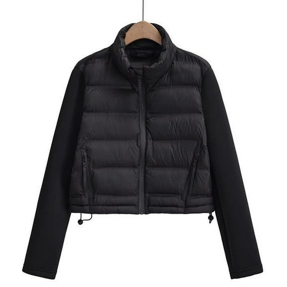 Black and Friday Clothing Sales Idoravan Women's Quilted Puffer Coat,Fashionable Solid Color Cotton Jacket Casual Shortpilot Jacket Cotton Jacket Female Black S