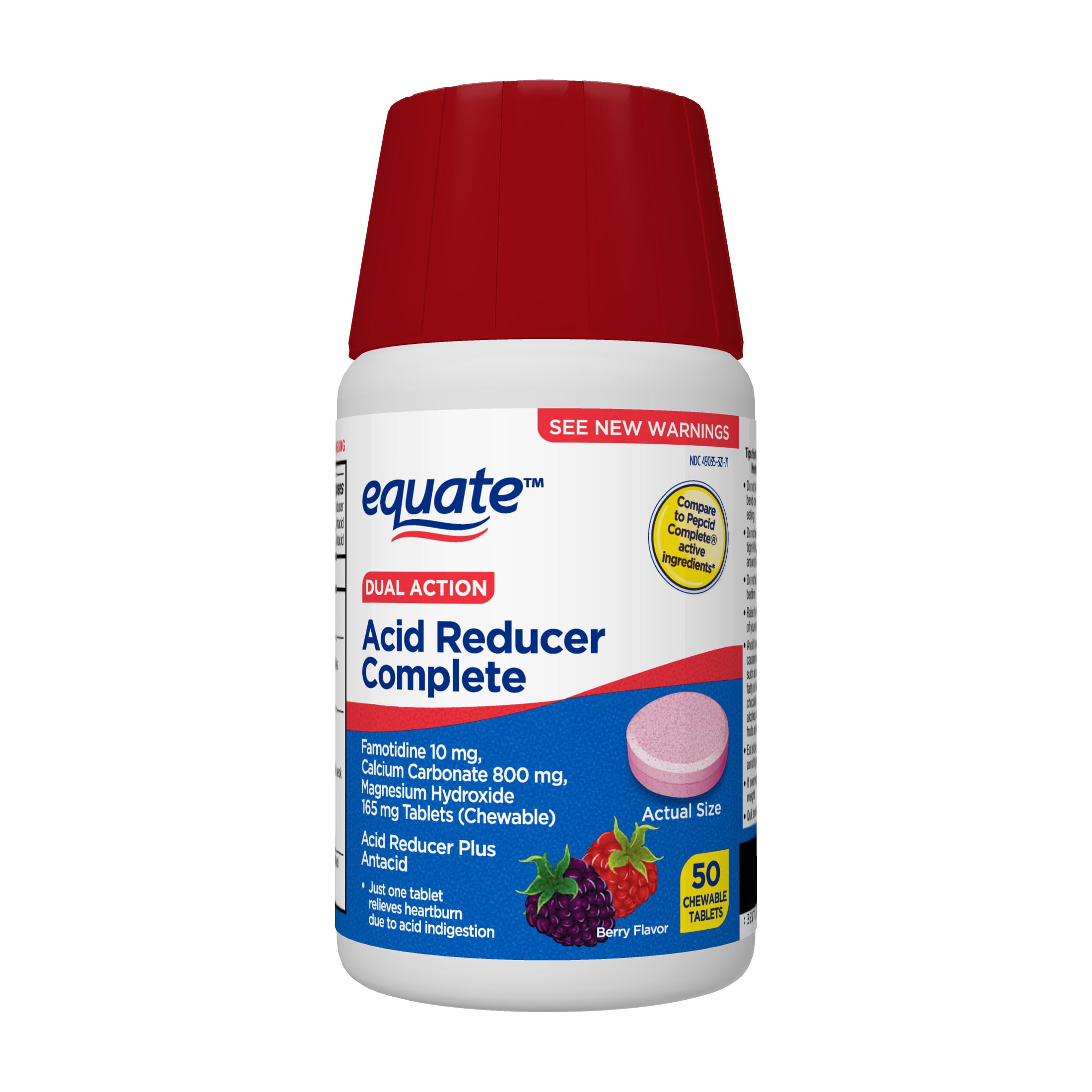 Equate Dual Action Acid Reducer Complete Tablets, Berry, 50 Ct