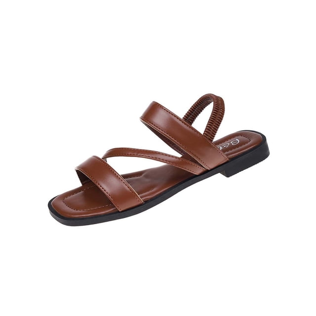 Sandalias Planas con Correas de Tobillo Sandalias de Espalda Elásticas de Pie Abierto de Tamaño Más de las Mujeres, Zapatos de Verano Casuales de Suela Suave para la Playa Y el Uso Diario