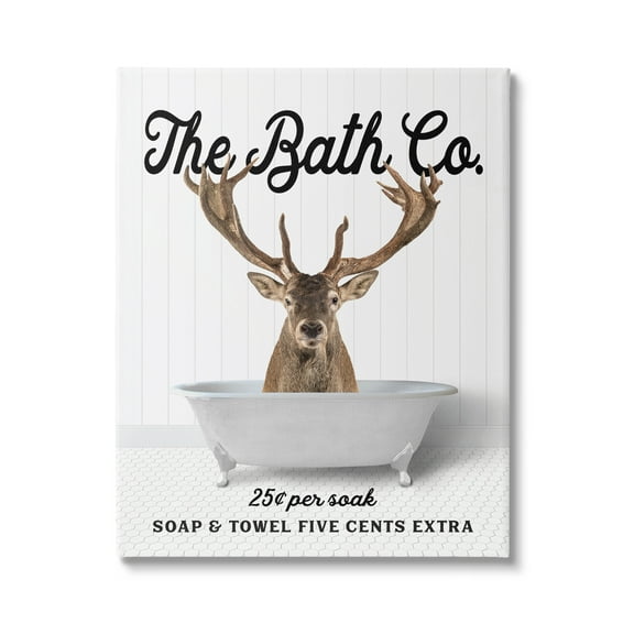 Stupell Industries Vintage Bath Ad Deer Animals & Insects Painting Gallery Wrapped Canvas Print Wall Art, 30 x 40