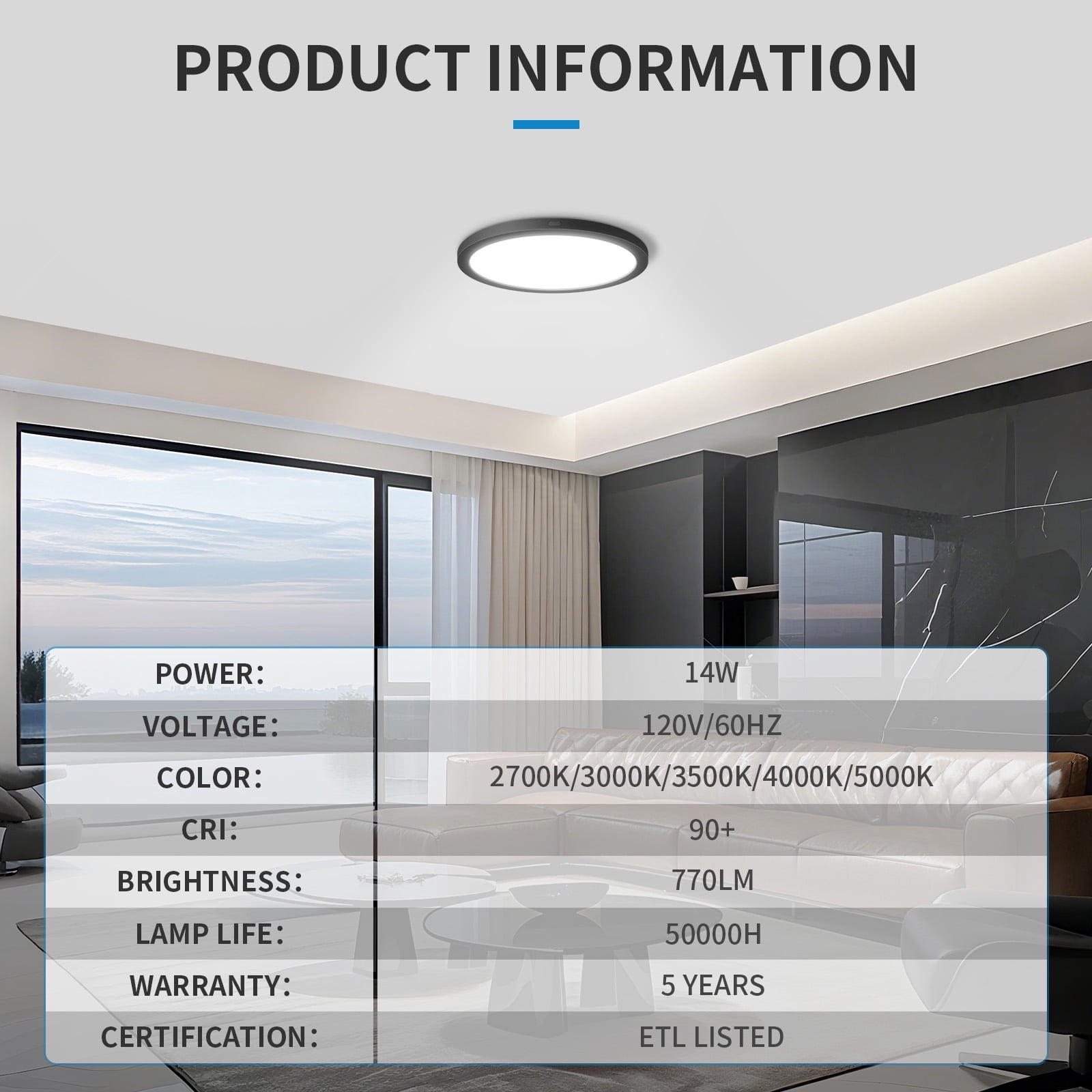 MW Lighting 7 Inch Flush Mount LED Ceiling Light Fixture,14W 120V, 5CCT 2700/3000/3500/4000/5000K,Slim LED Ceiling Lights for Bedroom, Kitchen, Hallway, Laundry,Triac Dimmable