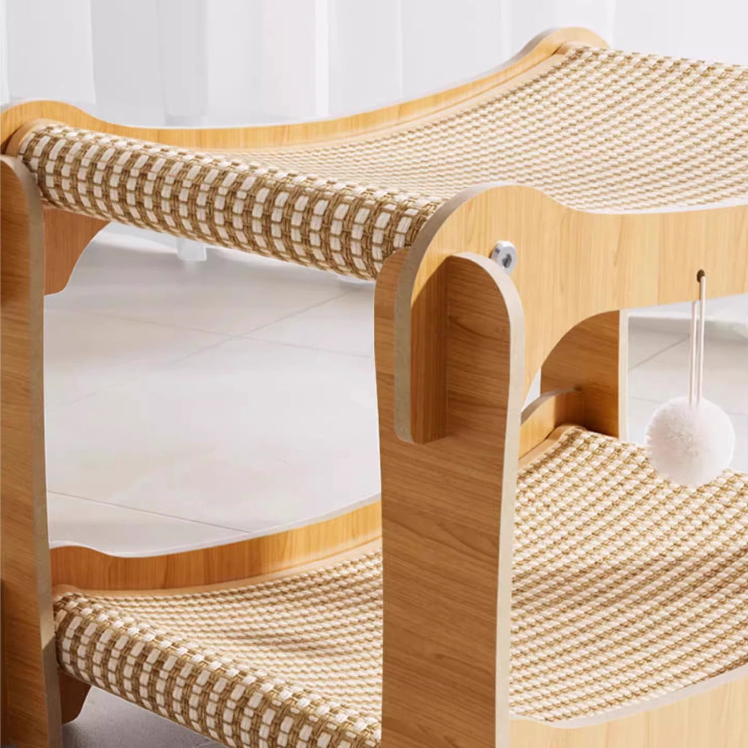 Double Layer Cat Bed & Scratcher House, Sisal Bunk Bed for Indoor Cats, Warm Semi-Enclosed Hideaway