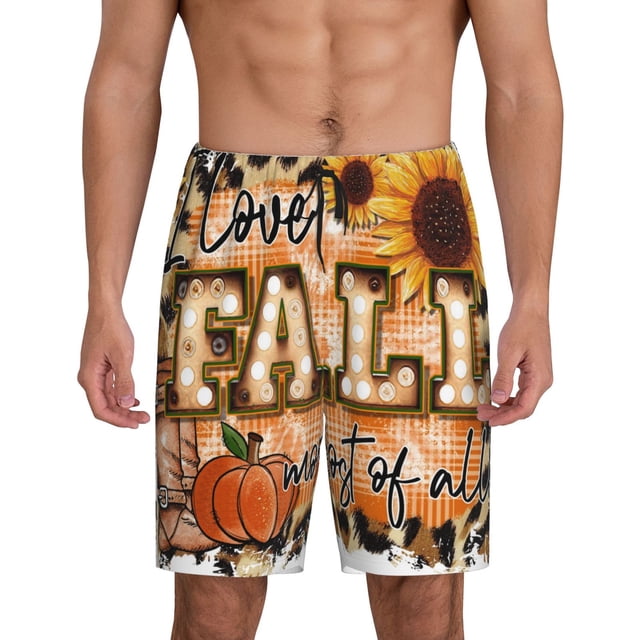 Balery I Love Fall Most Of All Pantalones cortos de pijama de punto de algodón para hombre con cinturilla y bolsillos-Medium