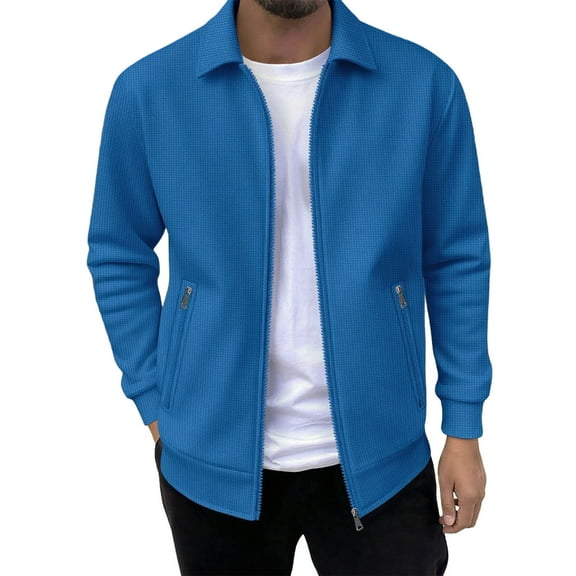 Long Sleeve Tees for Men Men's Casual Bomber Jackets Lightweight Varsity Jacket Waffle Collared Zip Up Long Sleeve Stylish Coat with Pocket
