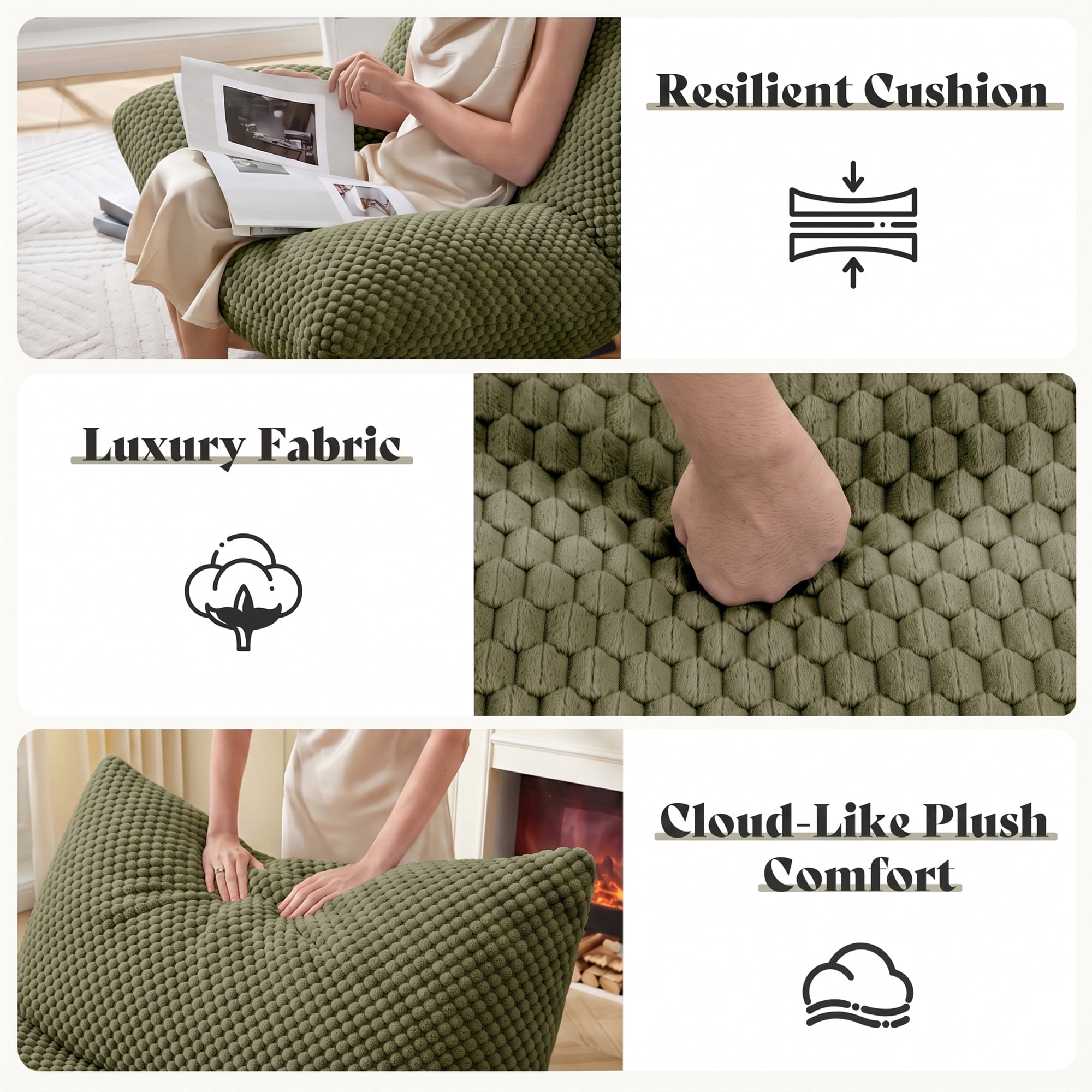 Aukfa 41" Oversized Wooden Rock & Chaise Lounge, 3 in 1 Convertible Glider Sofa Chair for Living Room Bedroom, Plush Cushion, Corduroy, Green