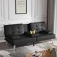 thumbnail image 3 of Futon Sofa Bed Modern Faux Leather Couch, Convertible Folding Futon Couch Recliner Lounge  with 2 Cup Holders with Armrest My Lux Decor Round, 3 of 10