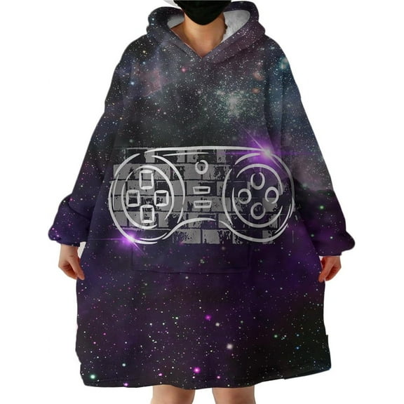 Gaming Wearable Blanket Modern Sweatshirt for Boys, Colorful Gamepad Blanket Hoodie with Sherpa