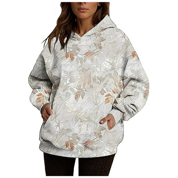 VEKDONE Hoodies for Women Oversized Loose Fit Hooded Sweatshirts Maple Leaf Print Long Sleeve Sweatshirt Fall Fashion Lightweight Pullover Top with Pockets