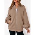 thumbnail image 6 of Women'S Fall Fashion Oversized Sweatshirt Jackets with Zipper Casual Long Sleeve Outerwear Winter Outfits Khaki L, 6 of 9