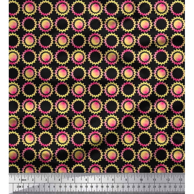 Soimoi Moss Georgette Fabric Floral & Circle Geometric Printed Fabric 1 Yard 42 Inch Wide