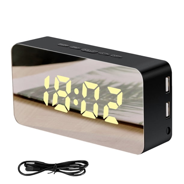 sweethay Reloj despertador con espejo LED, Control de voz Digital, espejo de maquillaje, termómetro de escritorio colorido, de teléfono, reloj Electrónica negro