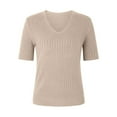 thumbnail image 4 of BRDFRL Womens Summer Casual Short Sleeve Sweater V Neck Lightweight Crochet Pullover Tops Ribbed Knit Work Tops Khaki XL, 4 of 6