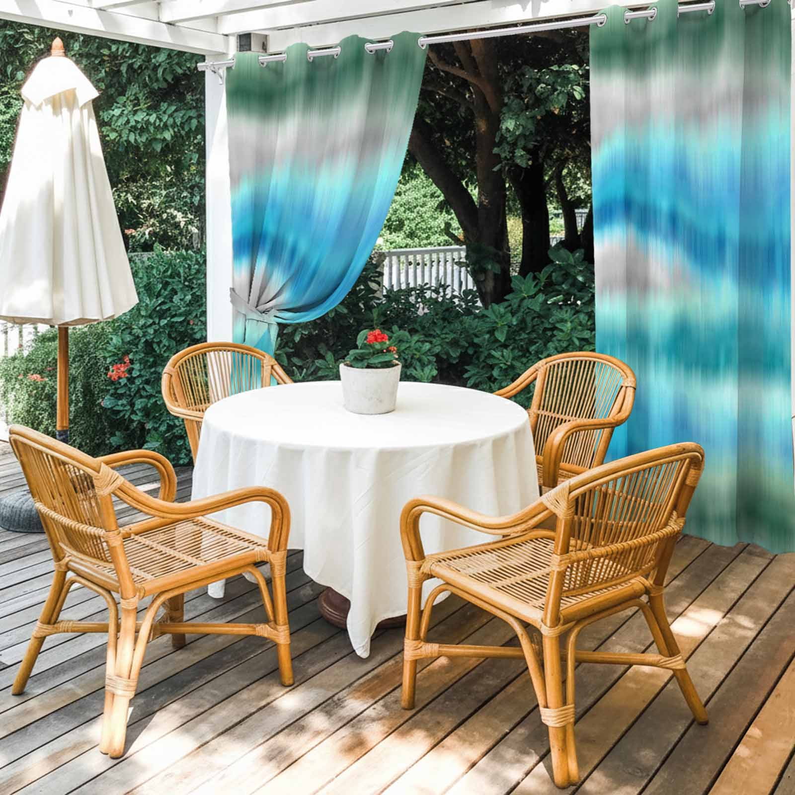 Aqua Gradient Sea Mist Outdoor Curtains for Patio, Abstract Blue Green Water Ripples Sunshade Privacy Drapes Grommet Waterproof Outside Curtains for Porch/Cabana/Balcony 54"x 108", 1 Panel