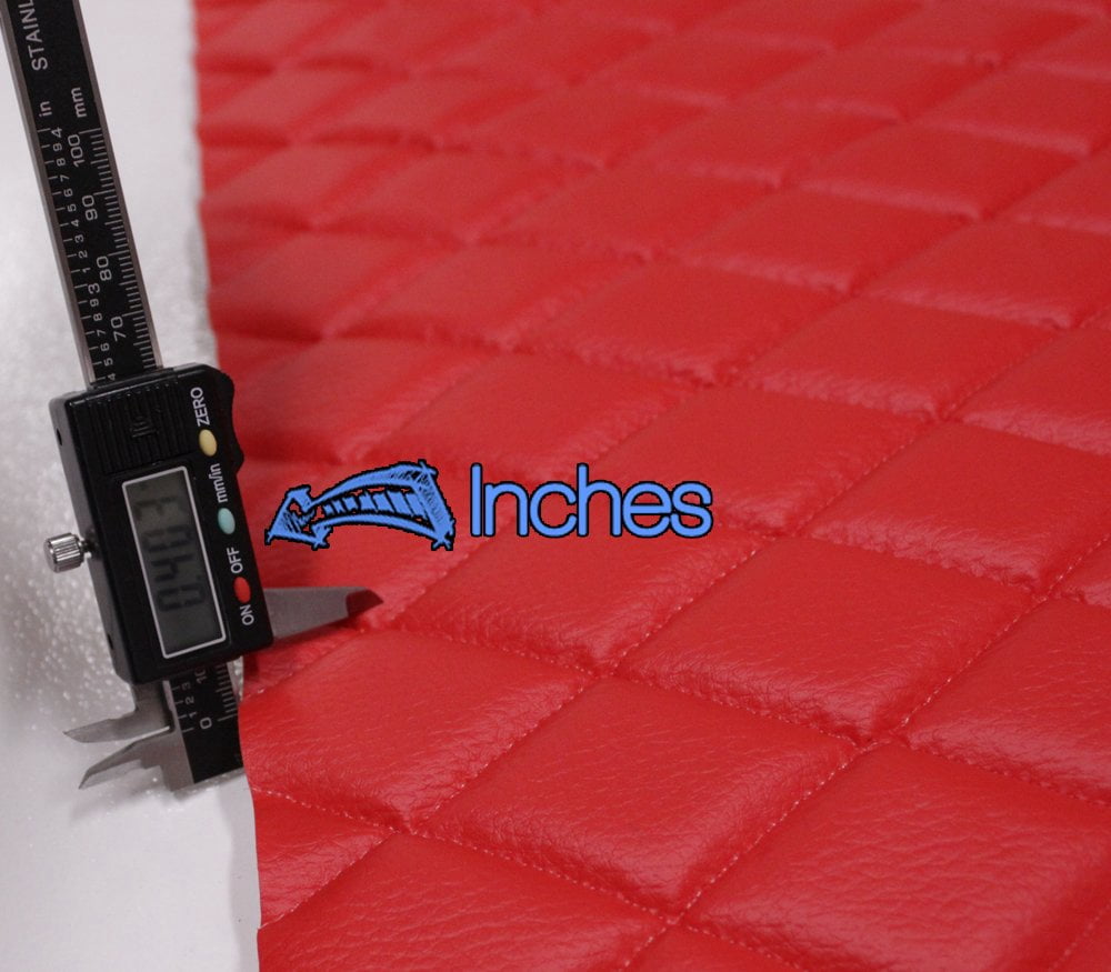 Quilted Vinyl Padded Upholstery Fabric w 3/8" Foam Backing Pebble Grain 2"x3" Diamond /52" Wide/Continuous Yard/ Vehicle Restoration, Costume Jacket Material, Quilted Backdrop, Stain Resistant (Red)