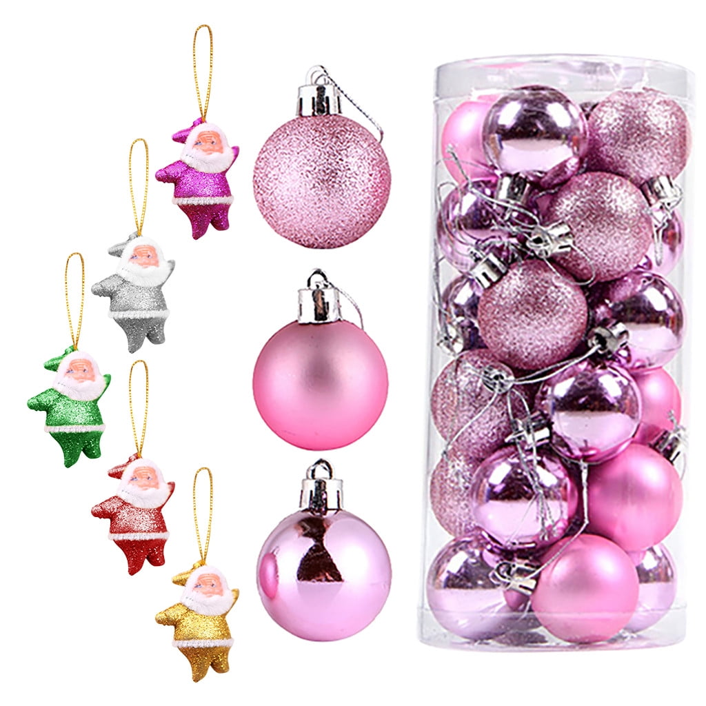24Pcs Glitter New Year Christmas Balls Baubles Xmas Tree Hanging Ornament Decor 