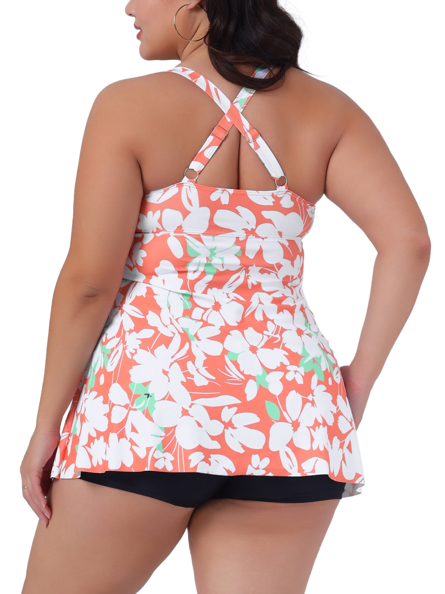 DARING DIVA Plus Size Women 2 Pieces V Neck Floral Tops with Shorts L Orange