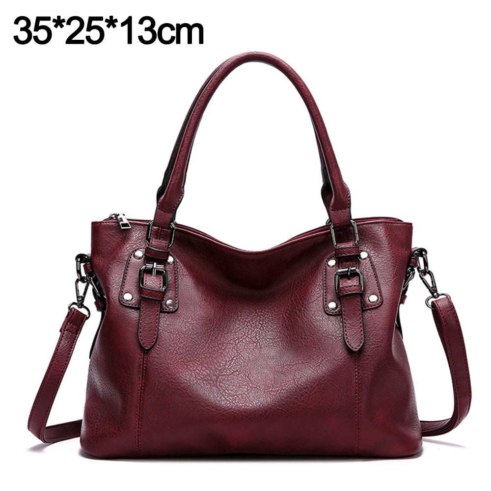 Genuine Leather Handbags Tote Shoulder Bag for Woman Satchel Designer Purse Top Handles Crossbody Bag Large Capacity,Purple red