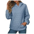 thumbnail image 2 of Quilted Plain Hoodies for Women Fall Winter Long Sleeve Basic Hooded Sweatshirt with Pockets Pullover Tops, 2 of 8