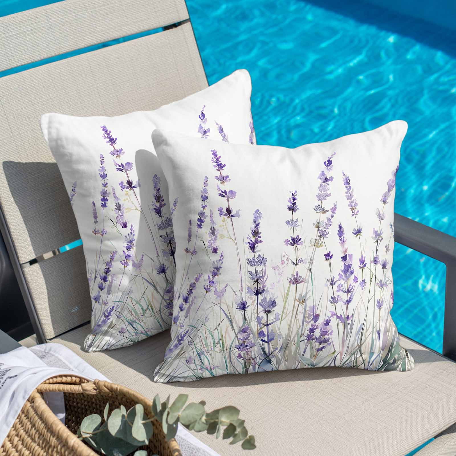 Pillow Covers 26x26 Inch, Lavender Floral Linen Pillowcase with Invisible Zipper, Spring Flowers Botanical Plants Decorative Throw Pillow Covers Cushion Case for Couch Sofa Bed Living Room