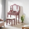 thumbnail image 2 of Pink Vanity Table and Stool Set, One PIX Makeup Vanity Table Dressing Table with Mirror, Wood Makeup Desk with 4 Drawers suitable for Bedroom, Makeup Room, 2 of 10