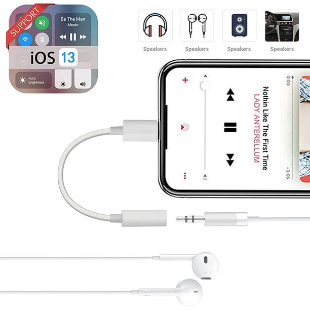 Iphone Lightning vers 3,5 mm - Câble audio auxiliaire - (NOIR)