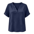 thumbnail image 6 of Women's V-Neck Top Baeitkot Women's Solid Color Casual V-Neck Short Sleeve Top Navy S, 6 of 7