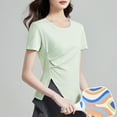 thumbnail image 6 of Women's Short Sleeve Workout Tops Ruched T-Shirts with Side Slit, Breathable Athletic Exercise Tee Shirts, 6 of 9