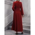 thumbnail image 6 of Women'S Spring Sleeve High Split Casual Loose V-Neck Waist A-Line Flowy Swing Maxi Length Dresses Wine Red M, 6 of 7