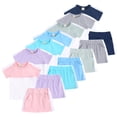 thumbnail image 2 of HAOYUNL 3M-13Y Baby Kids' Summer Cotton Outfit Toddler Youth Solid Color Short Sleeved Set for Children, 2 of 10