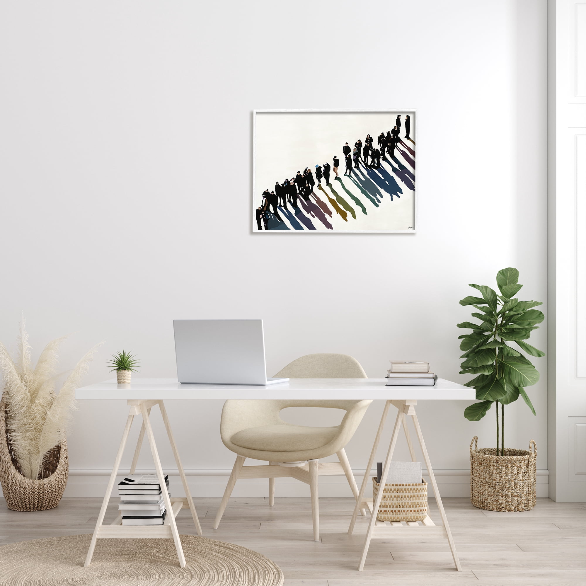 Stupell Industries People Walking In Line Rainbow Tone Shadows Abstract Painting White Framed Art Print Wall Art, 24 x 30