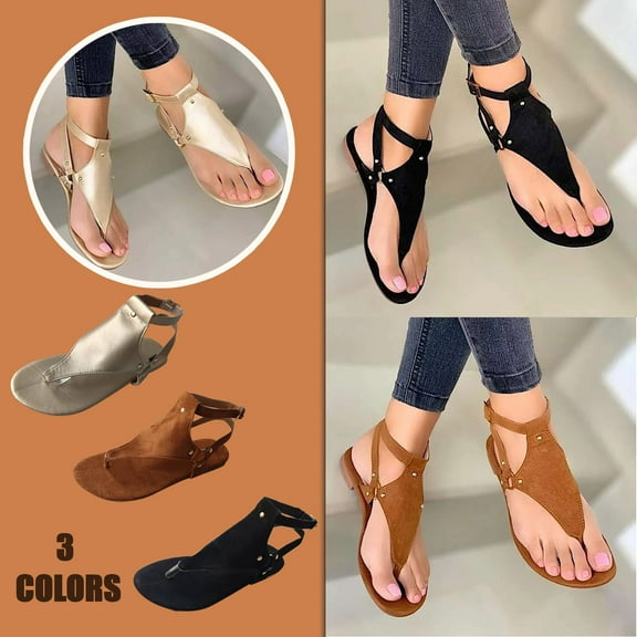 Jacenvly 2024 New Summer Ladies Shoes Flat Bottom Roman Flip Flops Casual Women's Sandals Black Sandals for Women