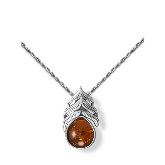 Baltic Amber Feather Necklace with Oxidized Rope Chain Sterling Silver