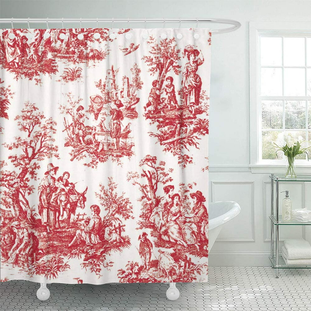 CYNLON Toile Red French Country Vintage Custom Trending Bathroom Decor