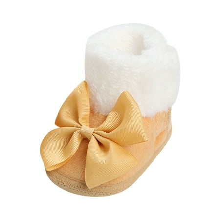 

GEZHEN Toddler Rain Boots Baby Warm Cotton Boots with Bow Ties Soft Soled Shoes Plus Velvet Thick Non Slip Shoes Kids Boots