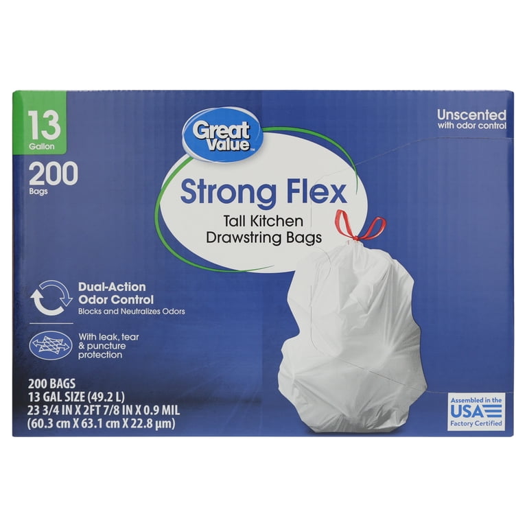 Great Value 13-Gallon Drawstring Trash Bags, 200 Count photo 4