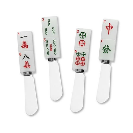 

Mr. Spreader 4-Piece Mahjong Hand Painted Resin Handle with Stainless Steel Blade Cheese Spreader/Butter Spreader Knife Assorted