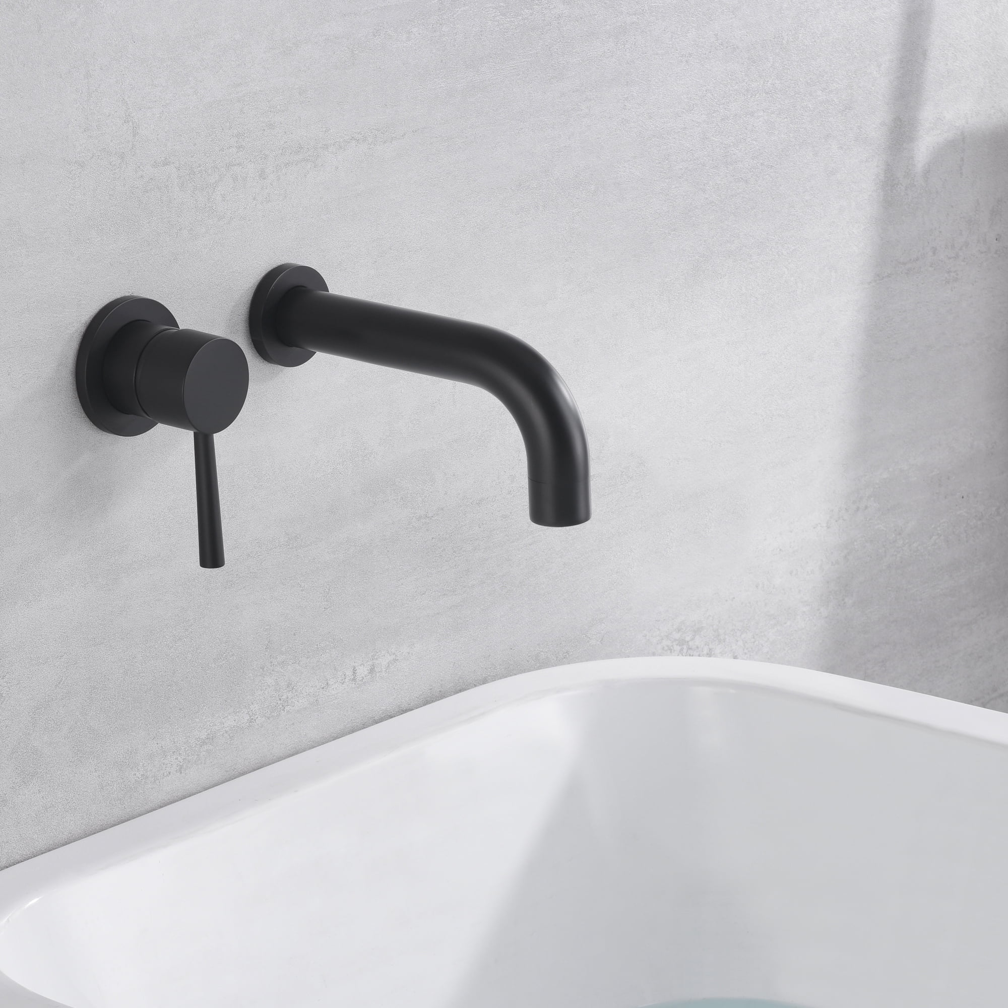 SUMERAIN Wall Mount Bathtub Faucet Set with Single Left-Handed Handle, Matte Black