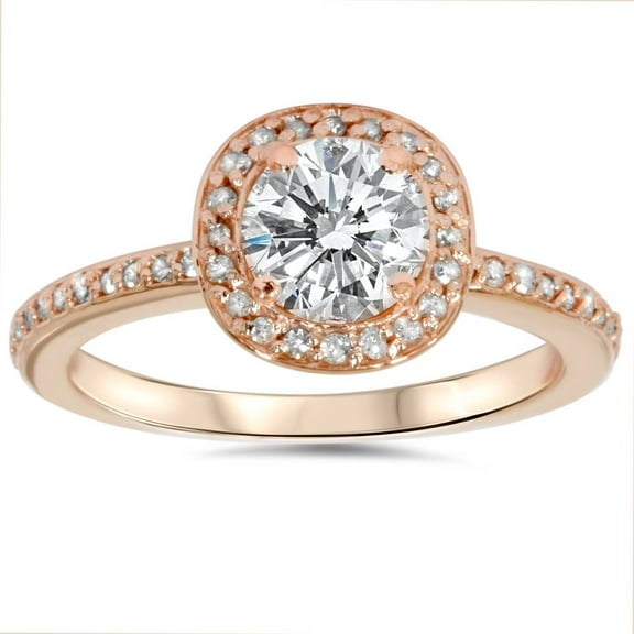 Pompeii 1ct Cushion Halo Diamond Engagement Ring 14K Rose Gold (G/H,I1-I2)