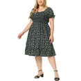 thumbnail image 4 of Agnes Orinda Women's Plus Size Dress Ruffle Short Sleeves Flared Flowy Smock Floral Mid Dresses 3X Black, 4 of 6
