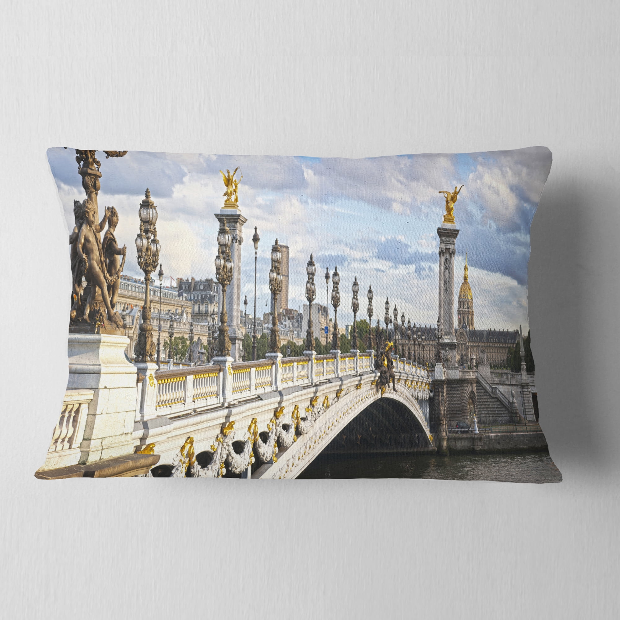 Designart Alexandre III Bridge Panoramic View - Photography Throw Pillow - 12x20
